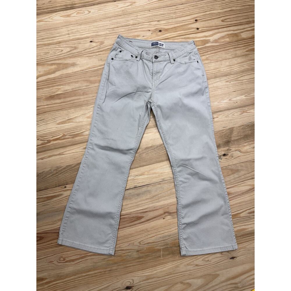 Levis Signature Jeans Low Rise Boot Cut sz Misses 10 Short Beige Stretch Denim